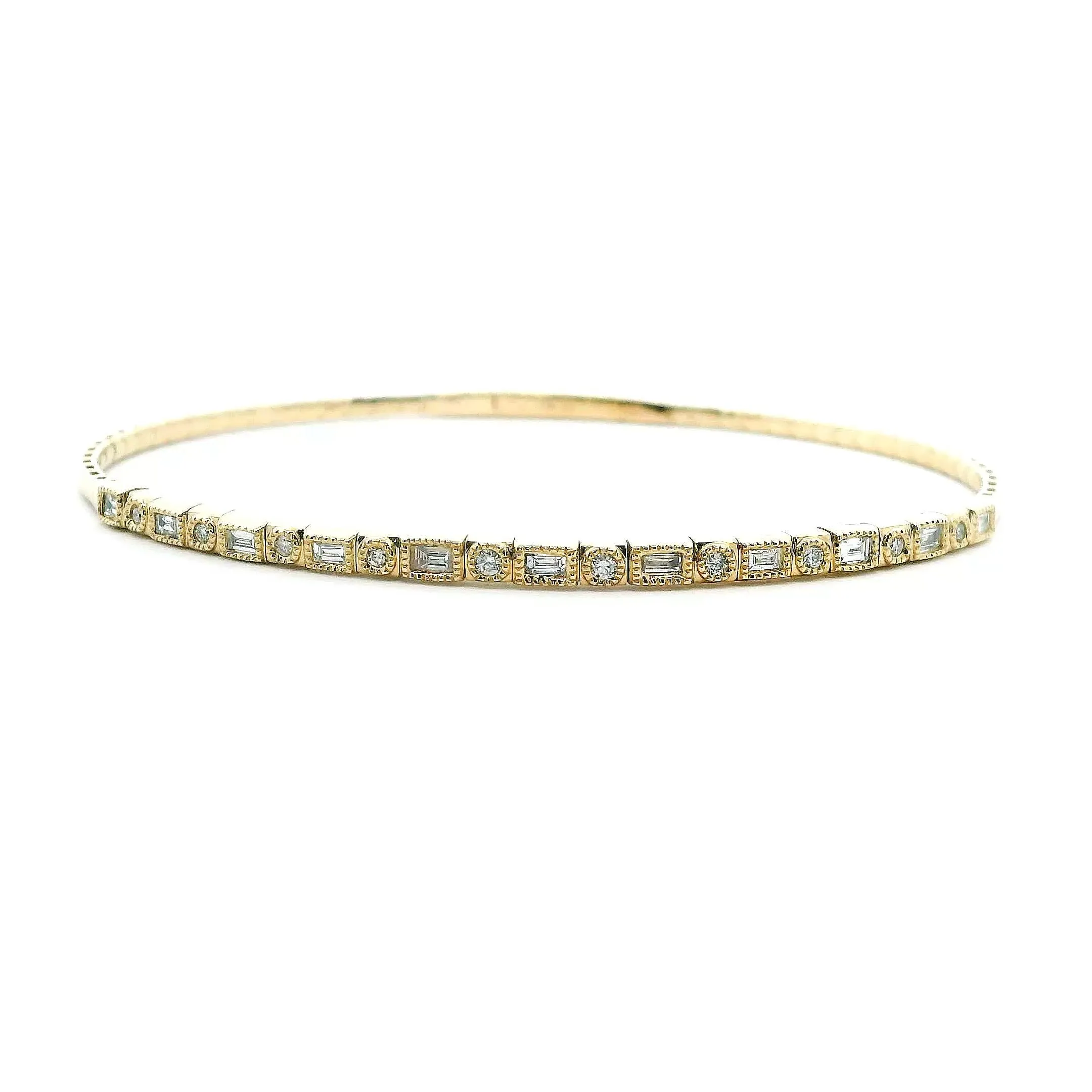 14K Yellow Gold 0.47cttw. Baguette & Round Diamond Flexible Bangle Bracelet