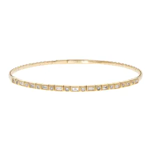 14K Yellow Gold 0.47cttw. Baguette & Round Diamond Flexible Bangle Bracelet