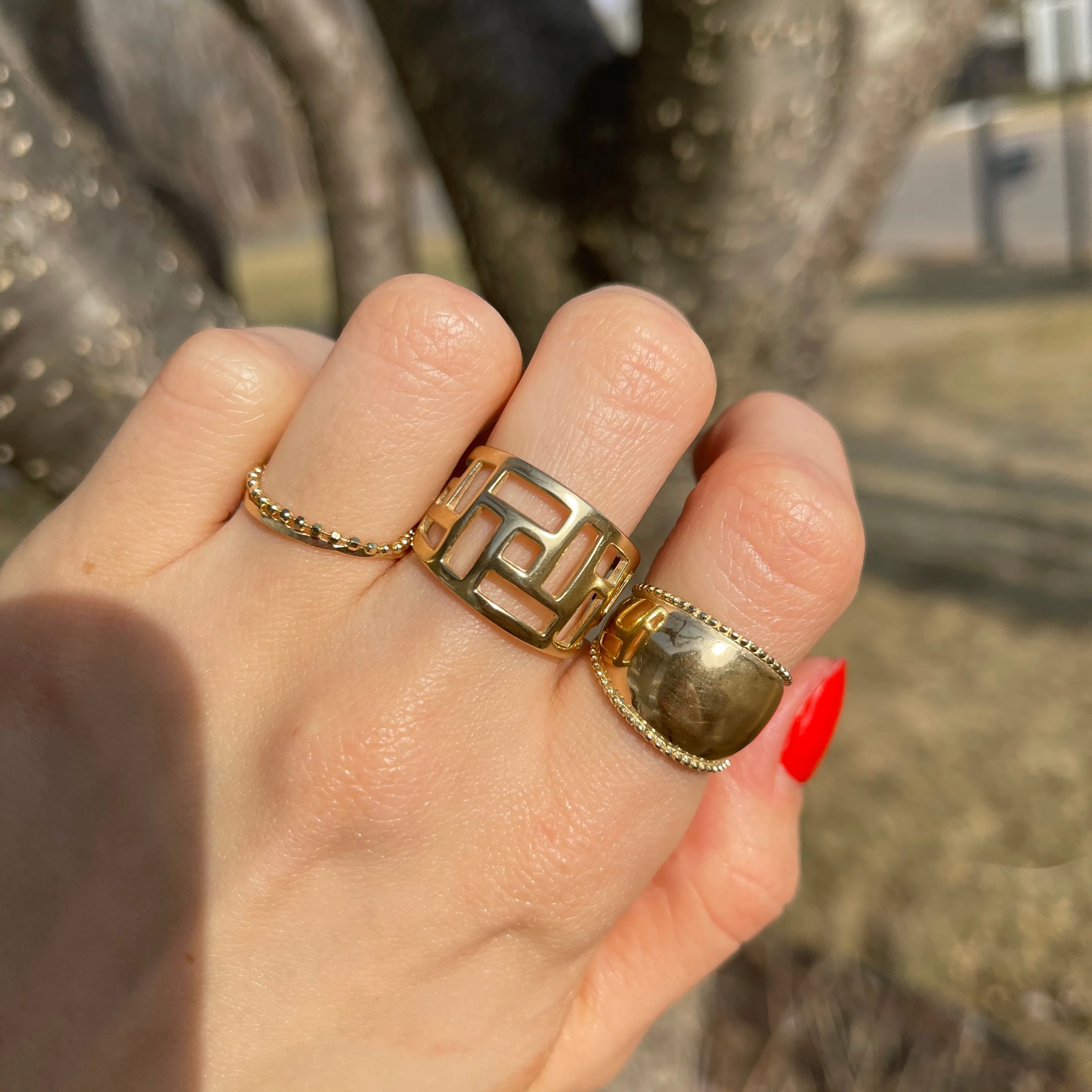14KT Yellow Gold Diamond-Cut Beaded Flexible Ring