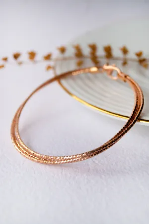 3 Layer Shimmering Rose Gold Plated Sterling Silver Flexible Bracelet