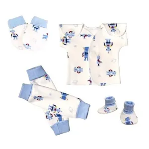 4pc Blue Robots T-Shirt, Leggings, Mittens and Booties Set