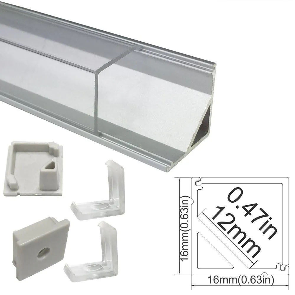 5/10/25/50 Pack Silver V01 16x16mm V-Shape Vertical Angle Cover Internal Width 12mm Corner Mounting LED Aluminum Channel with End Caps and Mounting Clips Aluminum Extrusion