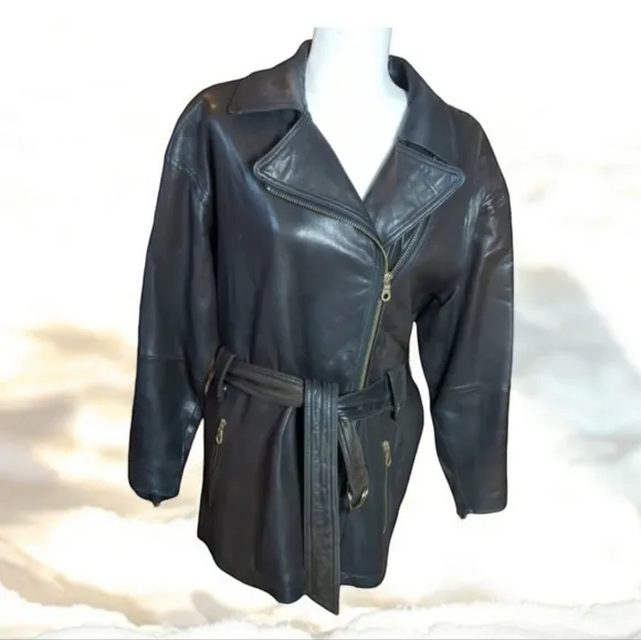 ANDREW MARC leather brown chic belted jacket buttery soft belted zip jacket sz S