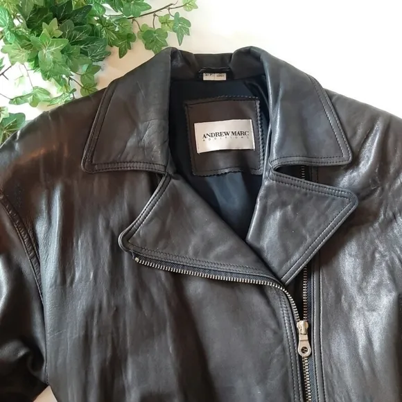 ANDREW MARC leather brown chic belted jacket buttery soft belted zip jacket sz S