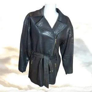 ANDREW MARC leather brown chic belted jacket buttery soft belted zip jacket sz S