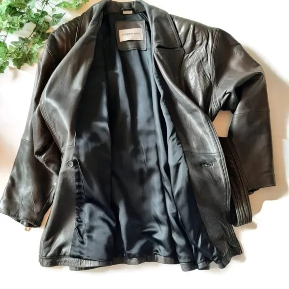 ANDREW MARC leather brown chic belted jacket buttery soft belted zip jacket sz S