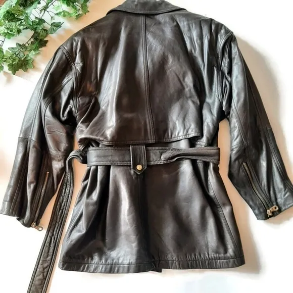 ANDREW MARC leather brown chic belted jacket buttery soft belted zip jacket sz S