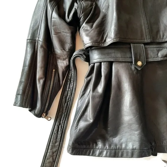ANDREW MARC leather brown chic belted jacket buttery soft belted zip jacket sz S