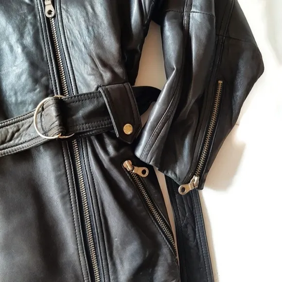 ANDREW MARC leather brown chic belted jacket buttery soft belted zip jacket sz S