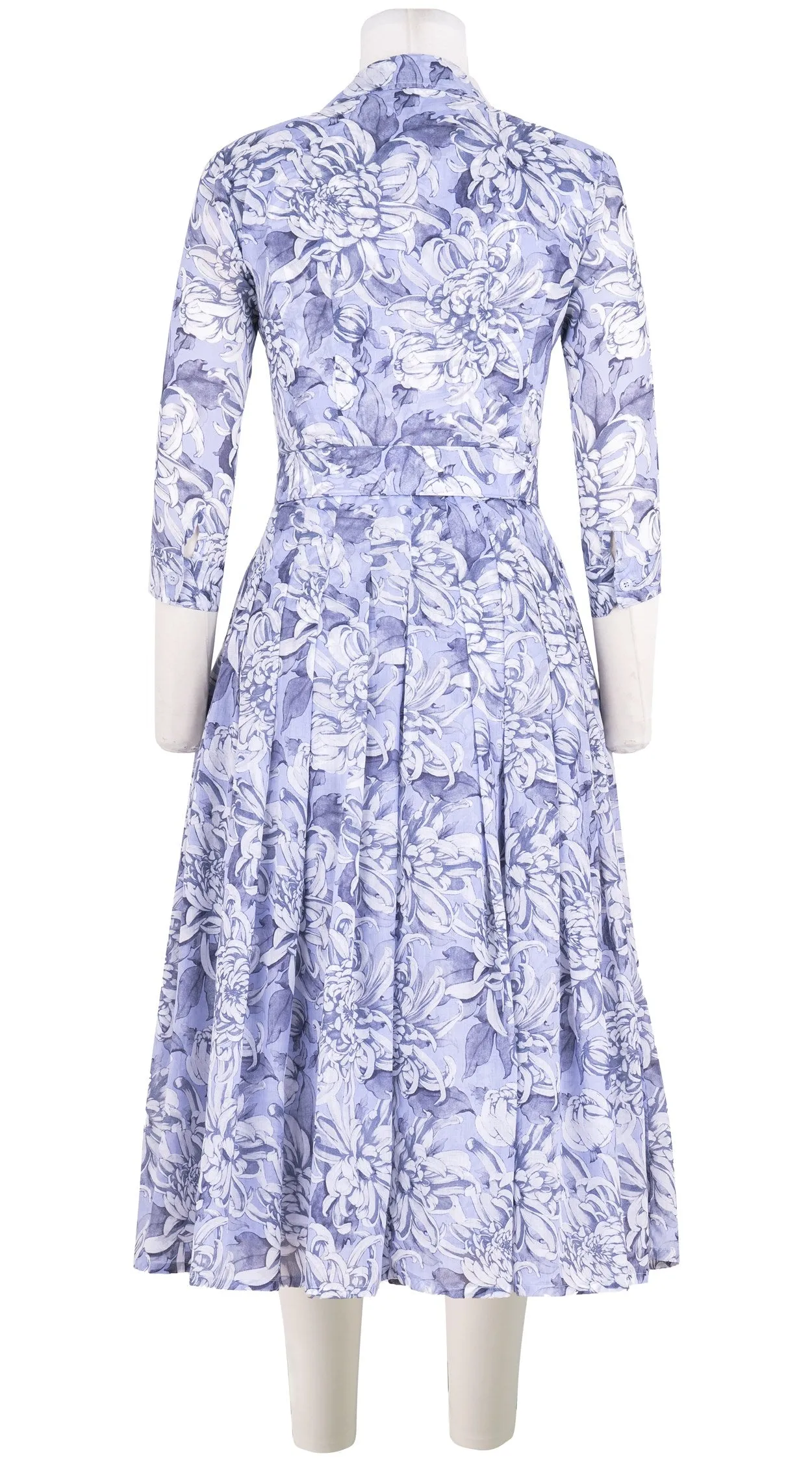 Audrey Dress #4 Shirt Collar 3/4 Sleeve Midi Length Cotton Musola (Chrysanthemum Flower Big)