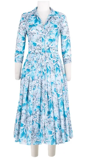 Audrey Dress #4 Shirt Collar 3/4 Sleeve Midi Length Cotton Musola (Chrysanthemum Flower Big)