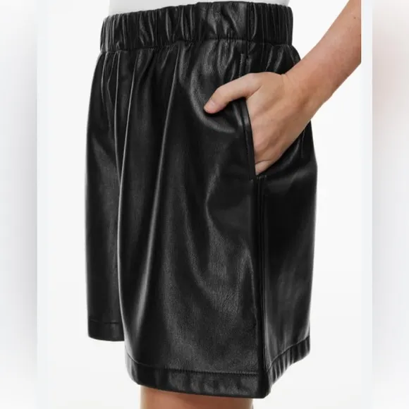 Babaton Aritzia Margin Black Faux Vegan Leather Shorts size 2