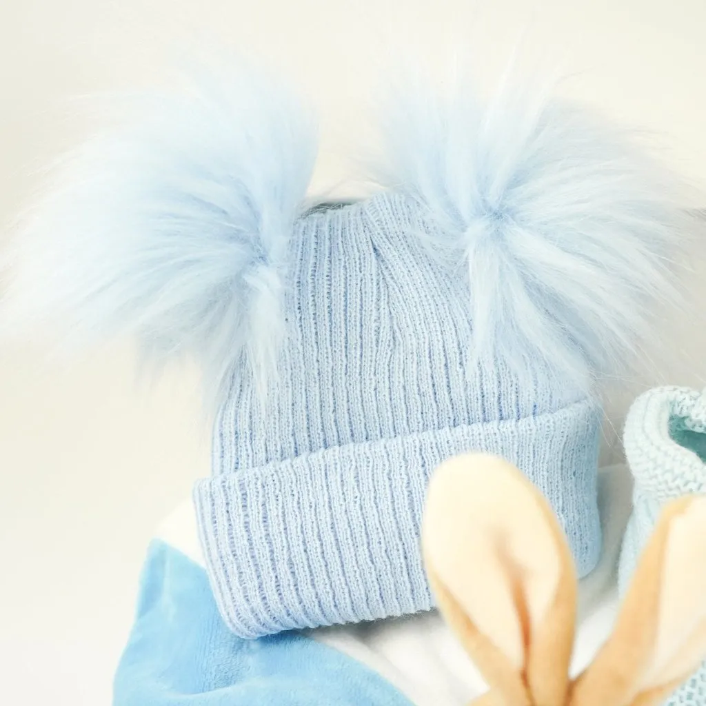 Baby Boy Gift Box, Personalisable Beatrix Potter Peter Rabbit Comforter , Baby Fluffy Pompom Hat