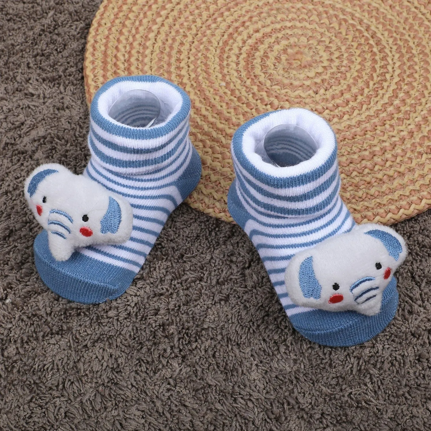Baby Moo Elephant Trunk Cotton Anti-Skid 3D Socks - Blue