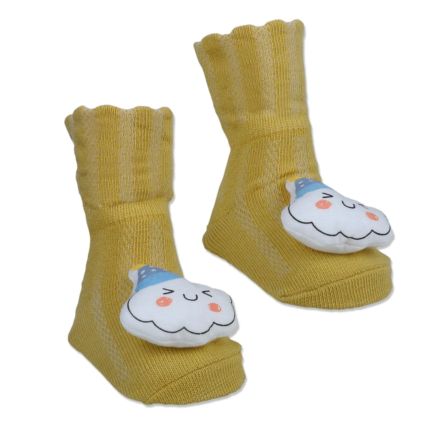 Baby Moo Happy Cloud Cotton Anti-Skid 3D Socks - Yellow