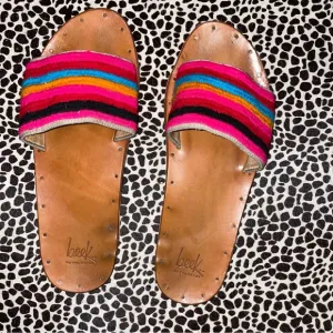 BEEK Lovebird Anthropologie Slides Sandals Colorful Stripes Sz 10