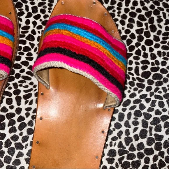 BEEK Lovebird Anthropologie Slides Sandals Colorful Stripes Sz 10