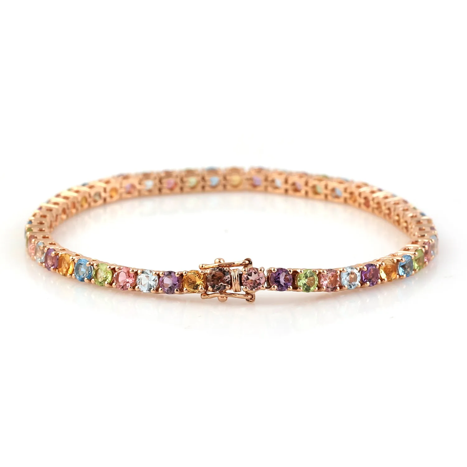 Blue Topaz Amethyst Multi Gemstone Fixed & Flexible Bracelet In Rose Gold