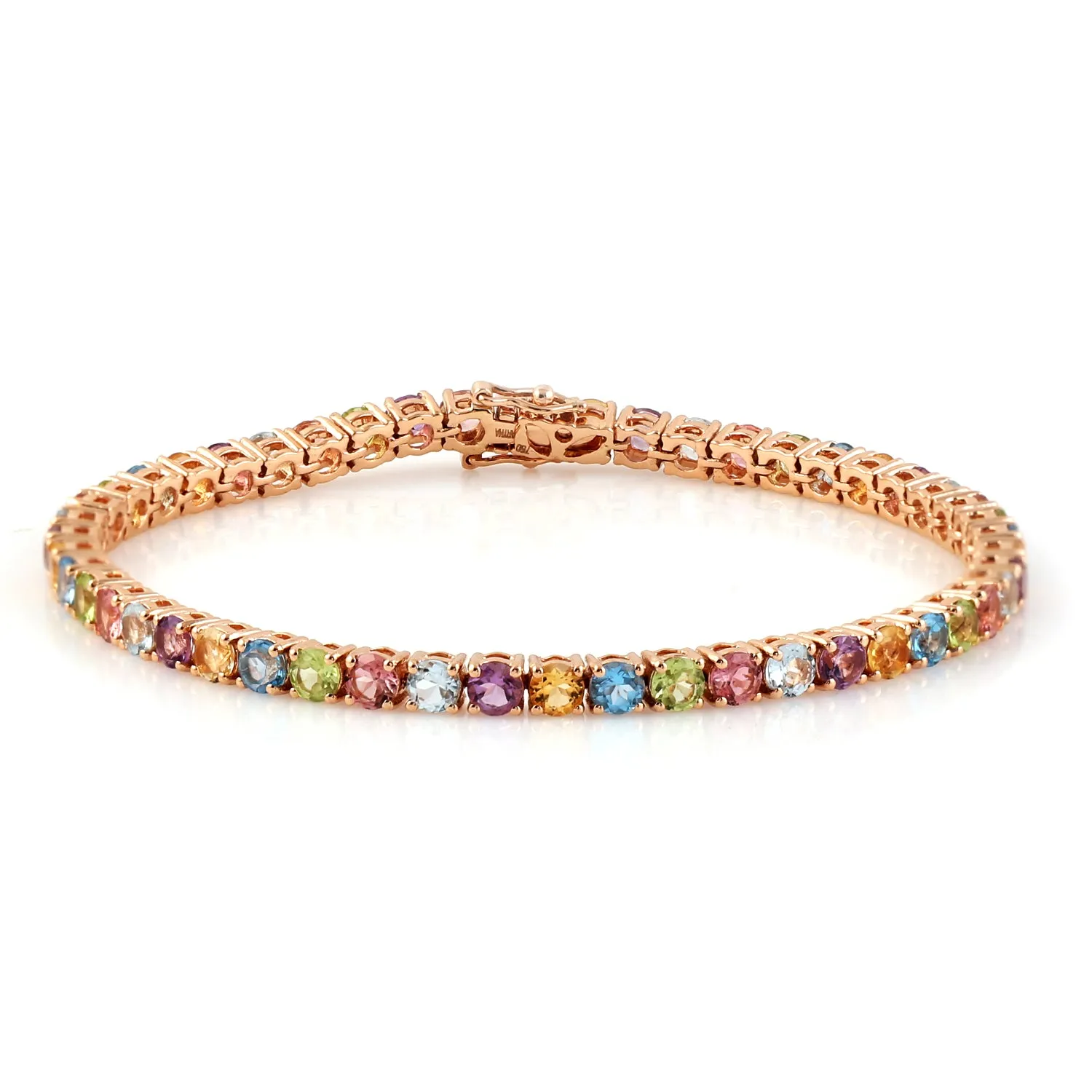 Blue Topaz Amethyst Multi Gemstone Fixed & Flexible Bracelet In Rose Gold