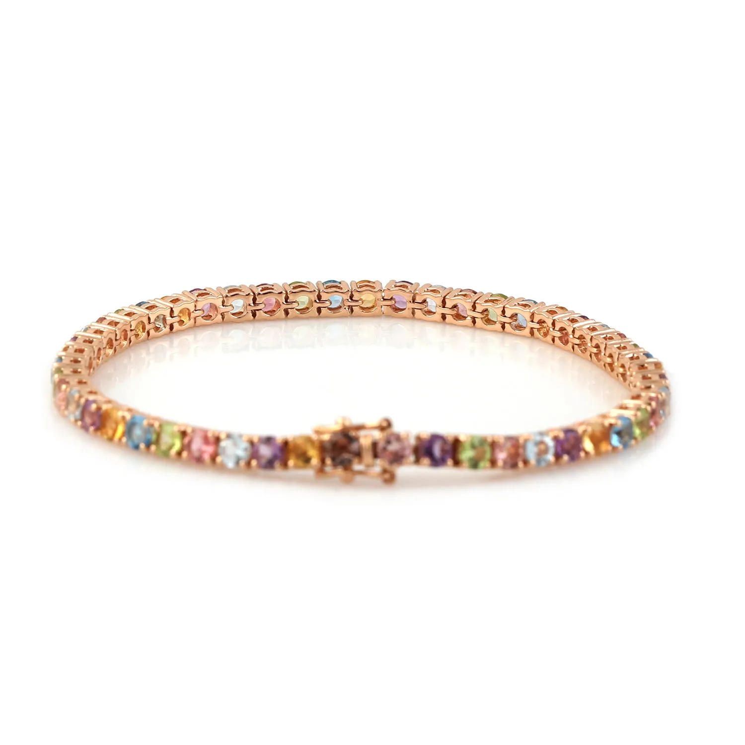 Blue Topaz Amethyst Multi Gemstone Fixed & Flexible Bracelet In Rose Gold