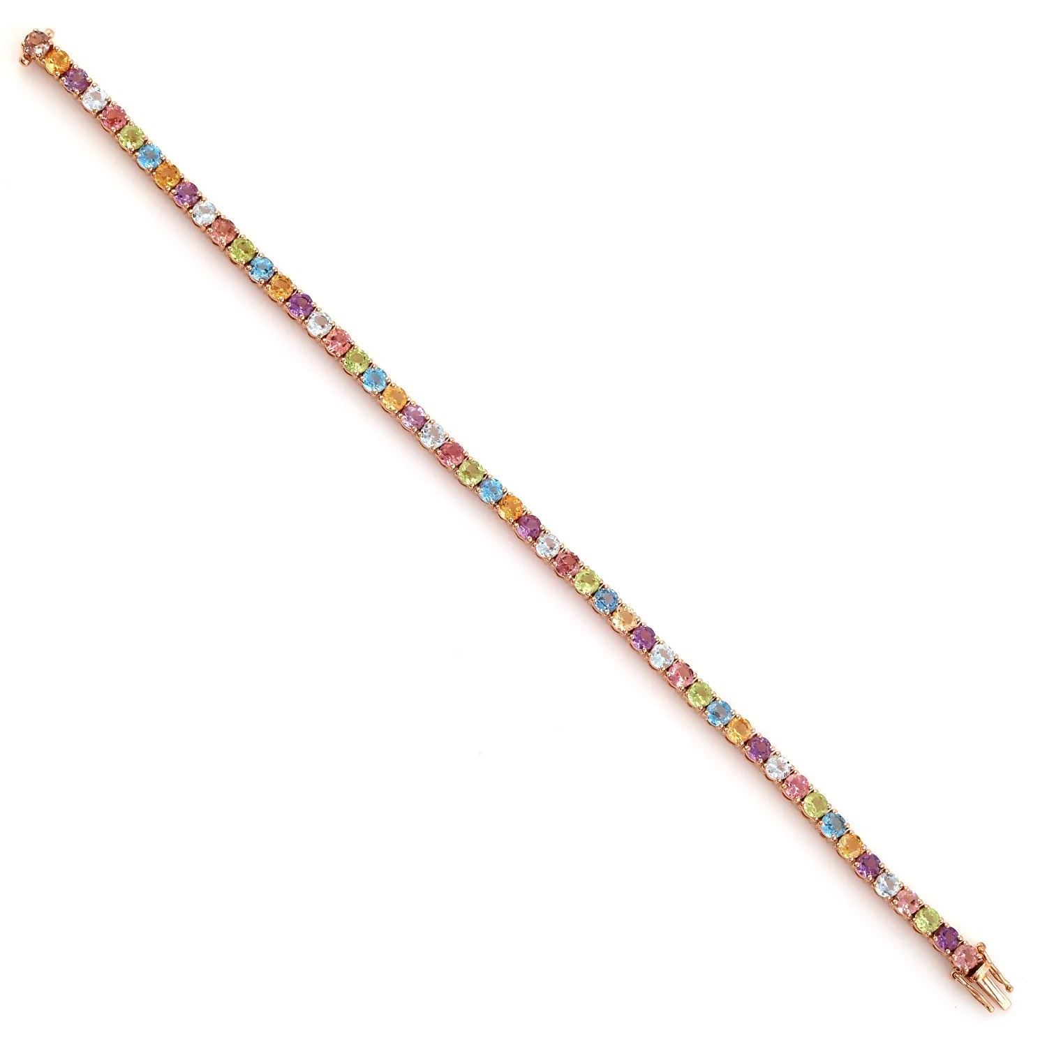 Blue Topaz Amethyst Multi Gemstone Fixed & Flexible Bracelet In Rose Gold
