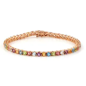 Blue Topaz Amethyst Multi Gemstone Fixed & Flexible Bracelet In Rose Gold