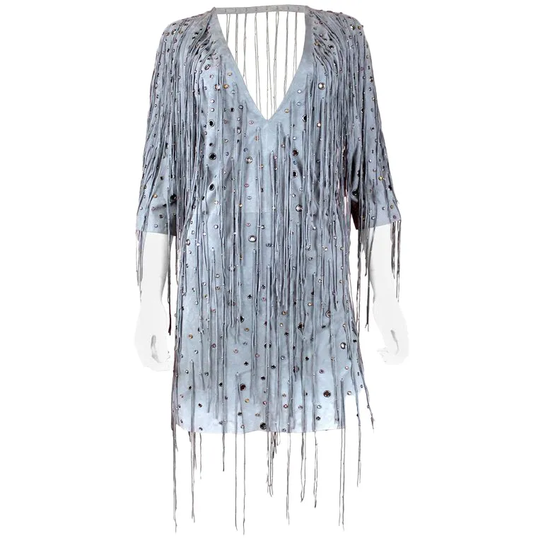 Bottega Veneta Arctic Suede Fringe Dress, SS 18, Size 4