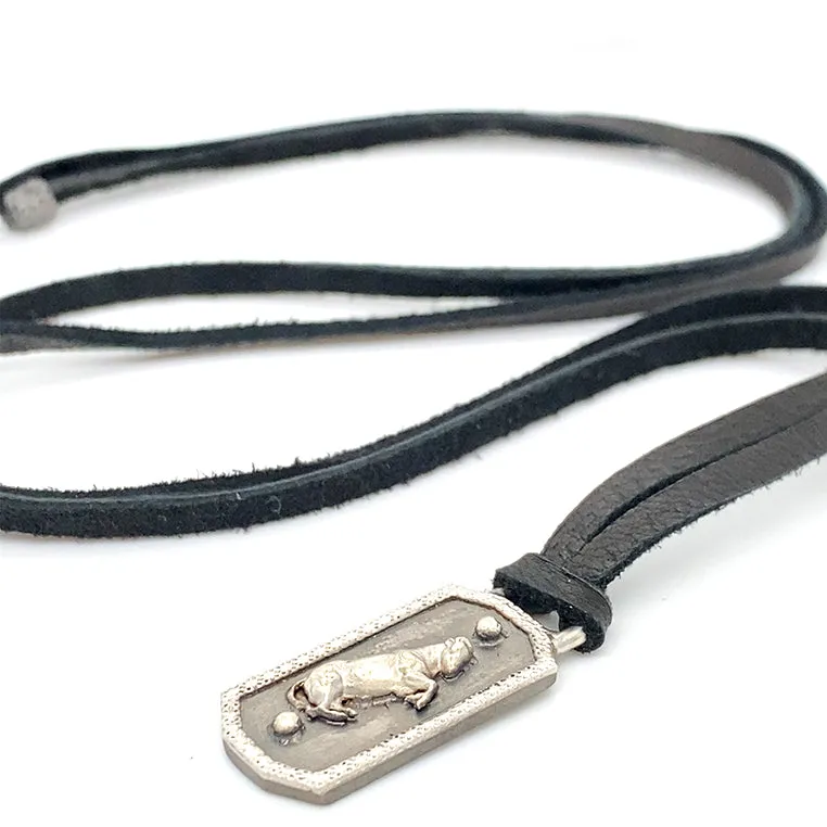 Bull Shield Pendant Leather Necklace