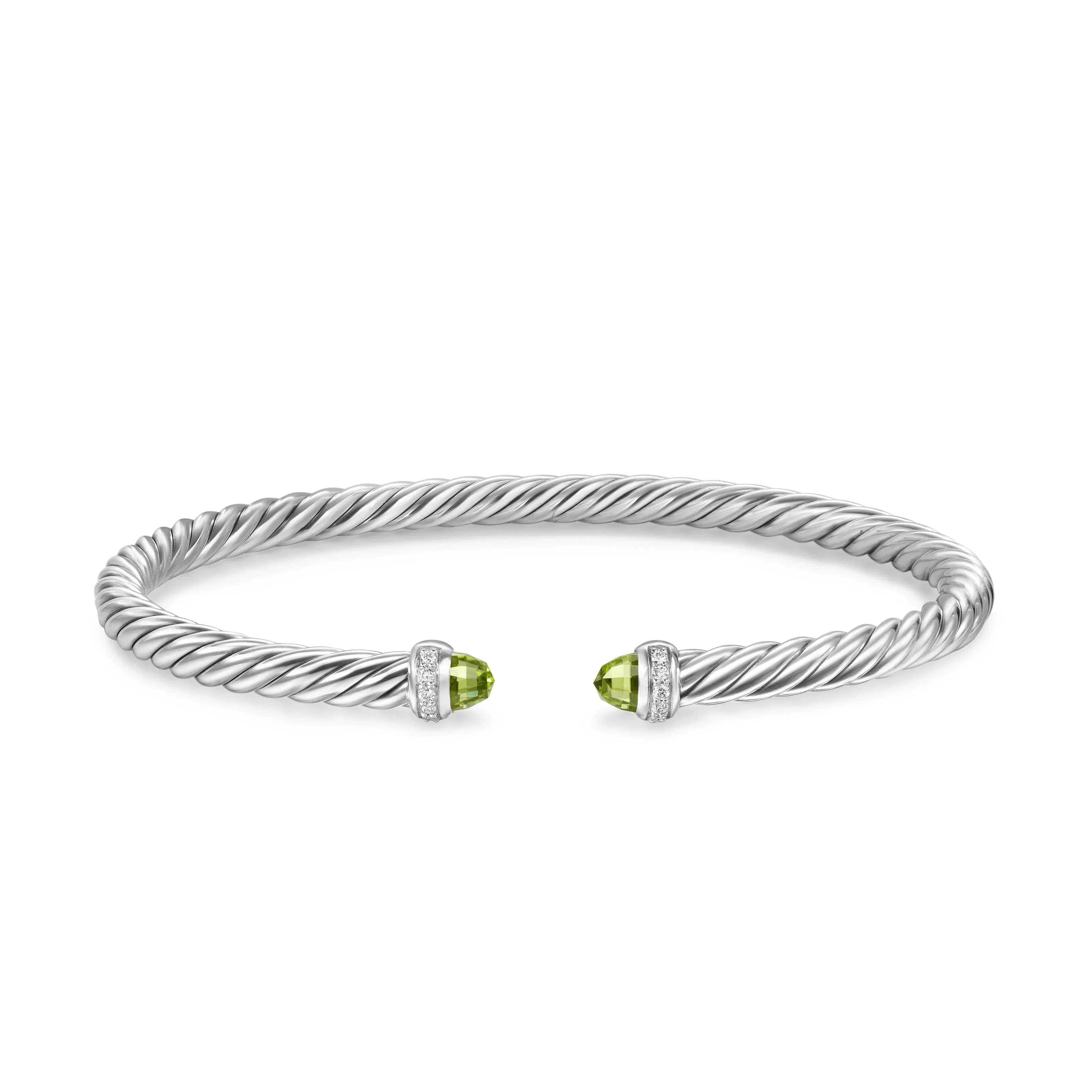 Cablespira Flex® Bracelet in Sterling Silver with Peridot and Diamonds, 4mm