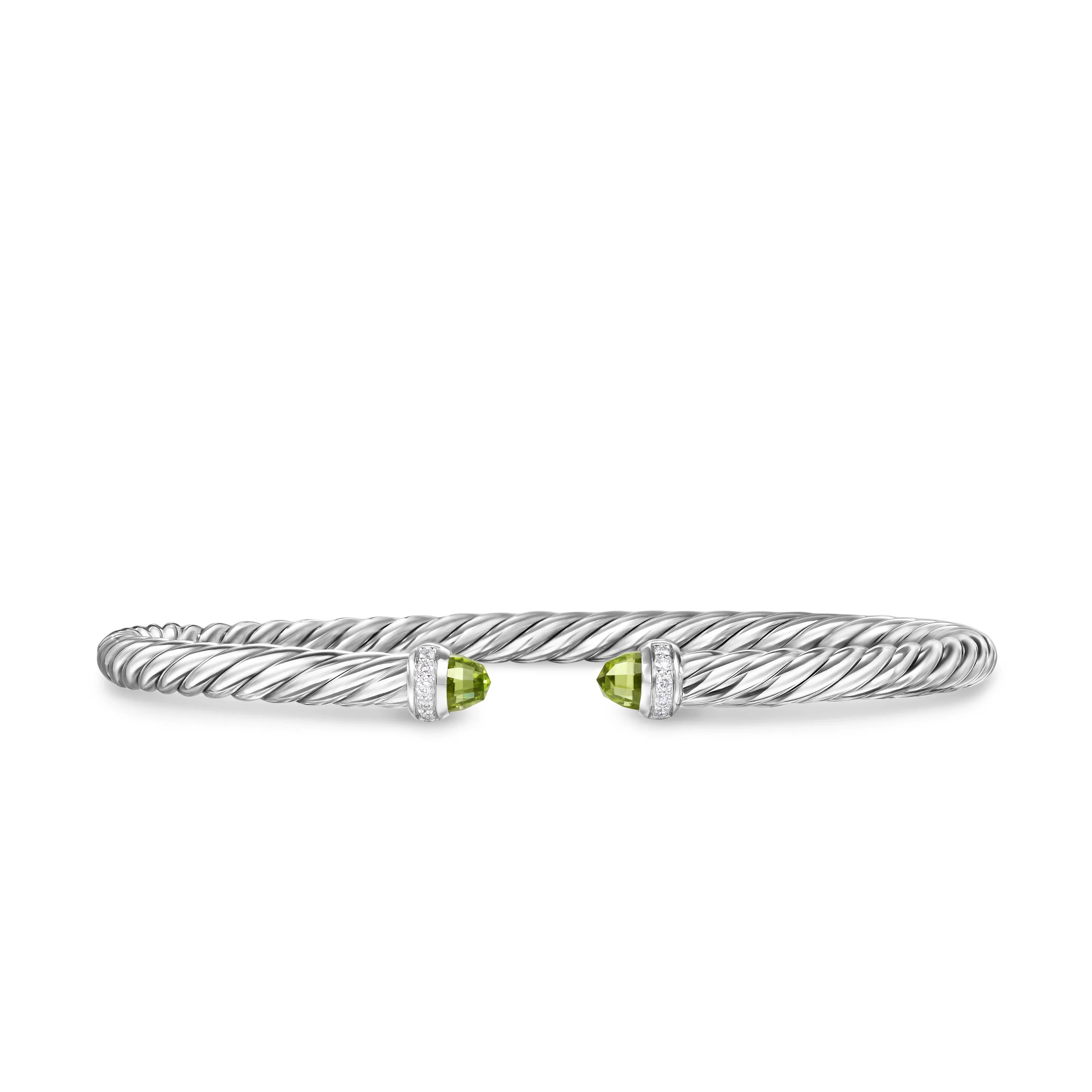 Cablespira Flex® Bracelet in Sterling Silver with Peridot and Diamonds, 4mm