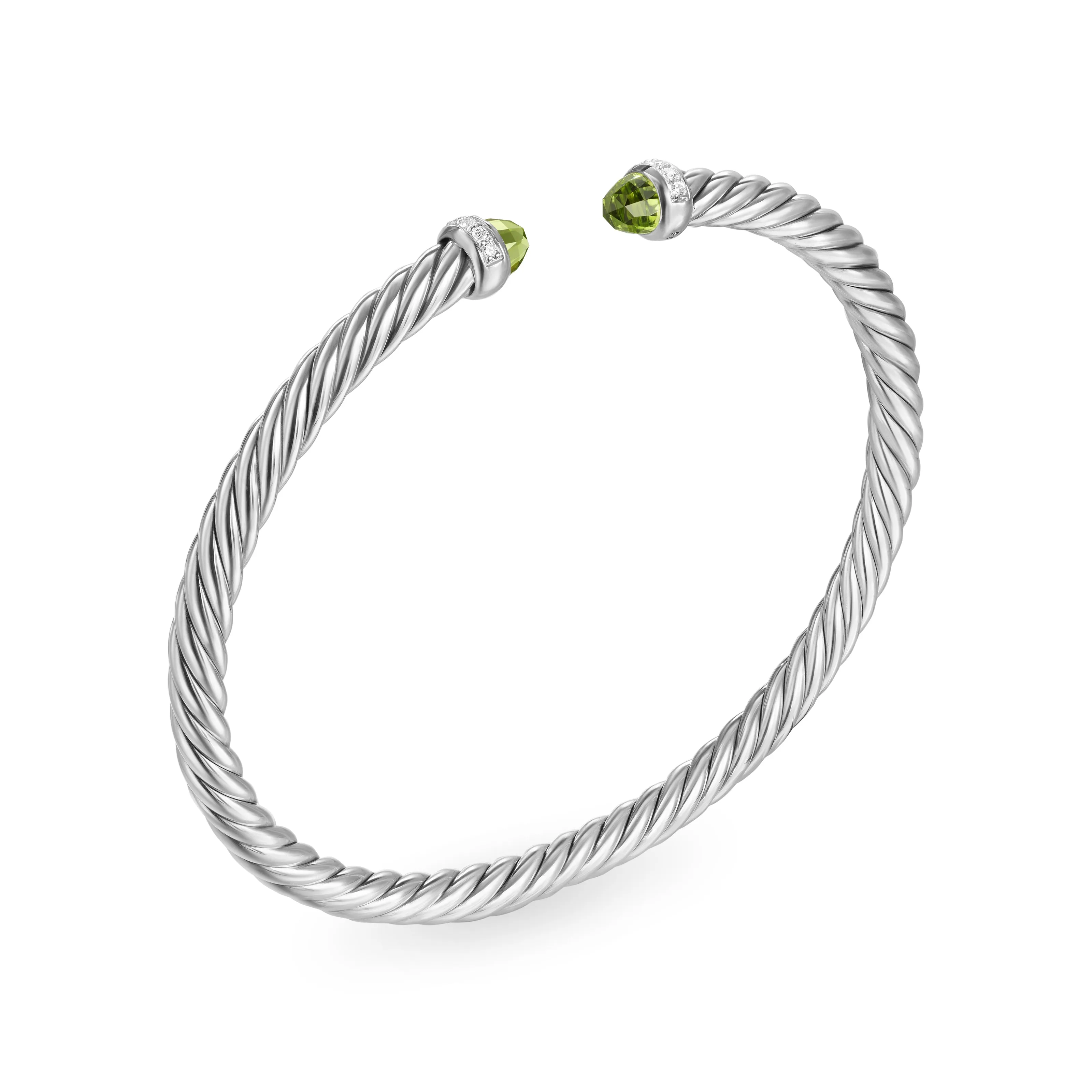 Cablespira Flex® Bracelet in Sterling Silver with Peridot and Diamonds, 4mm
