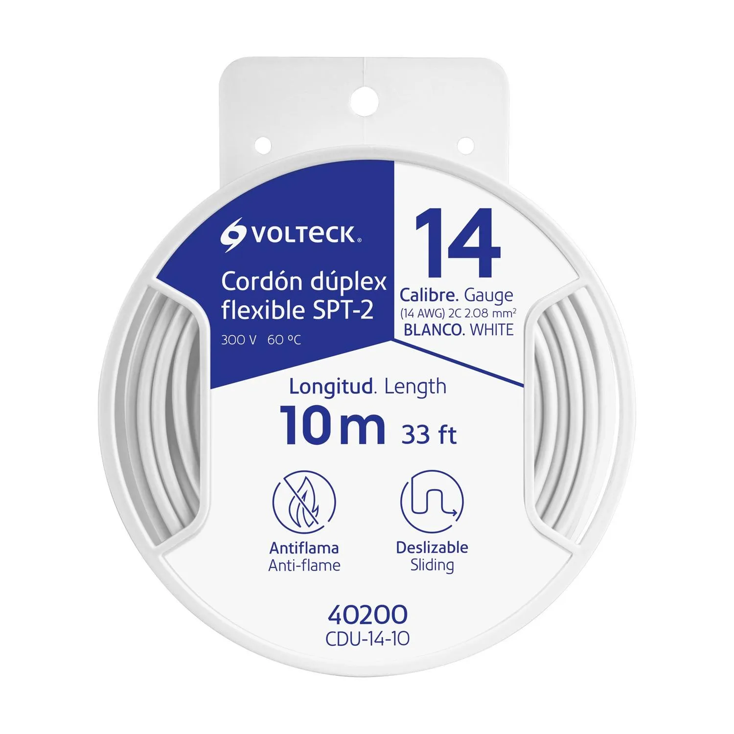 Carrete con 10 m cordón dúplex flexible SPT 14 AWG, Volteck 40200