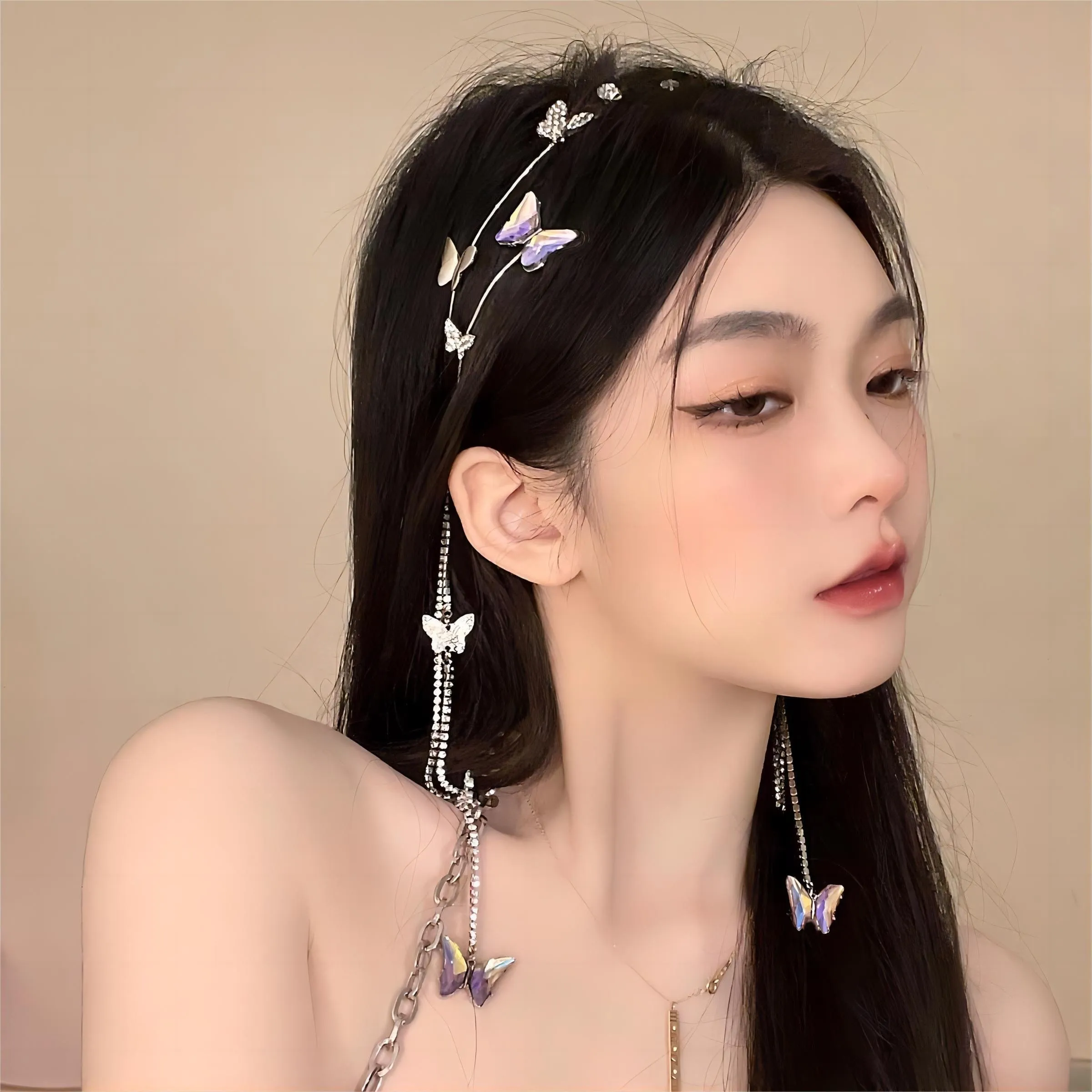 Chic Crystal Butterfly Tassel Hair Band