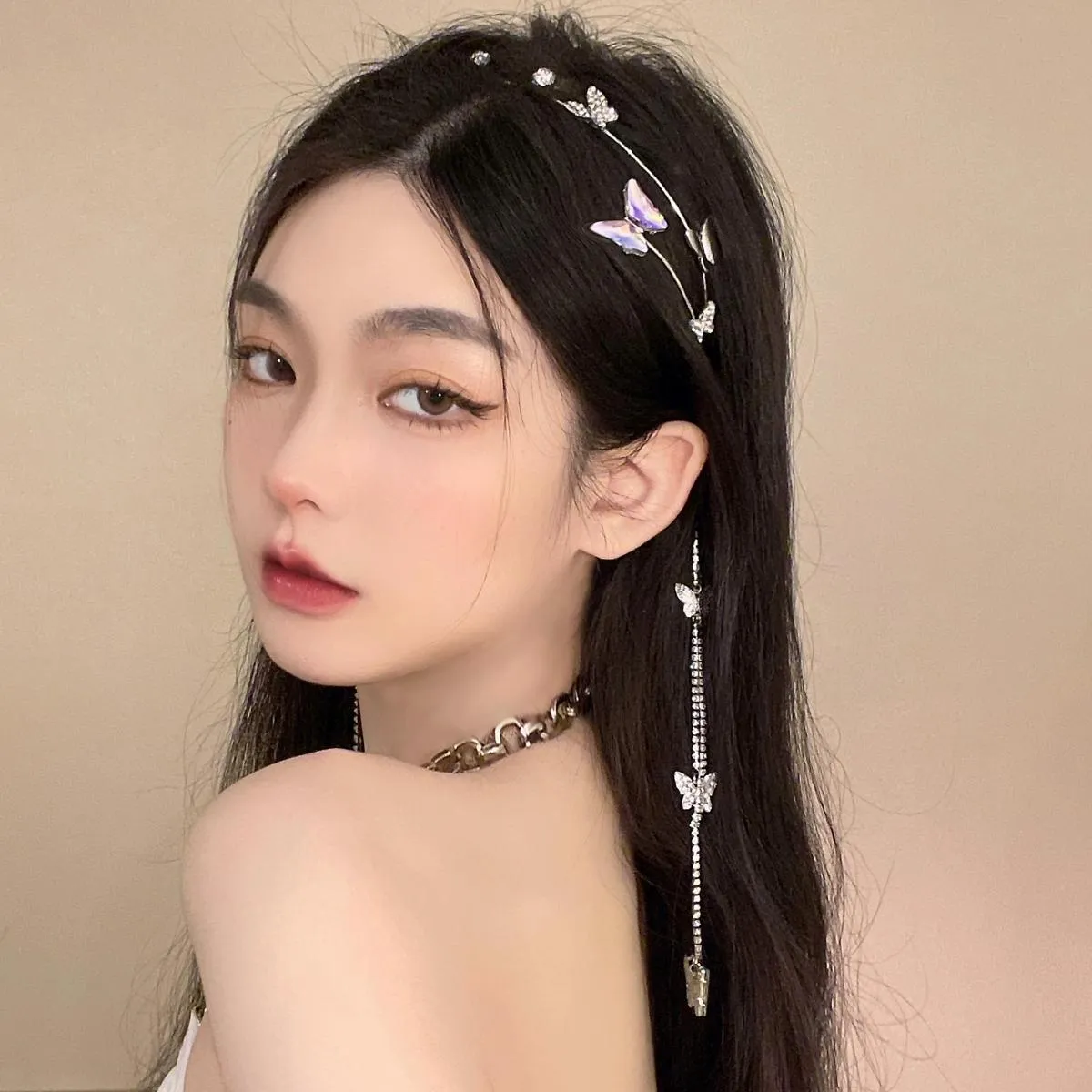 Chic Crystal Butterfly Tassel Hair Band