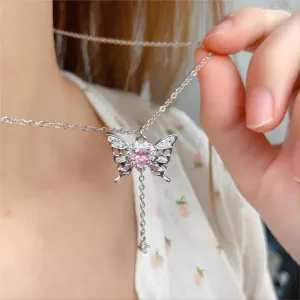 Chic CZ Inlaid Butterfly Heart Necklace