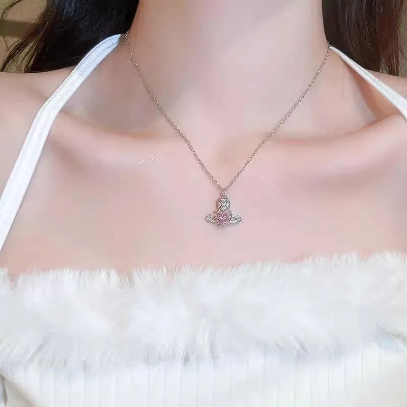 Chic CZ Inlaid Saturn Heart Necklace