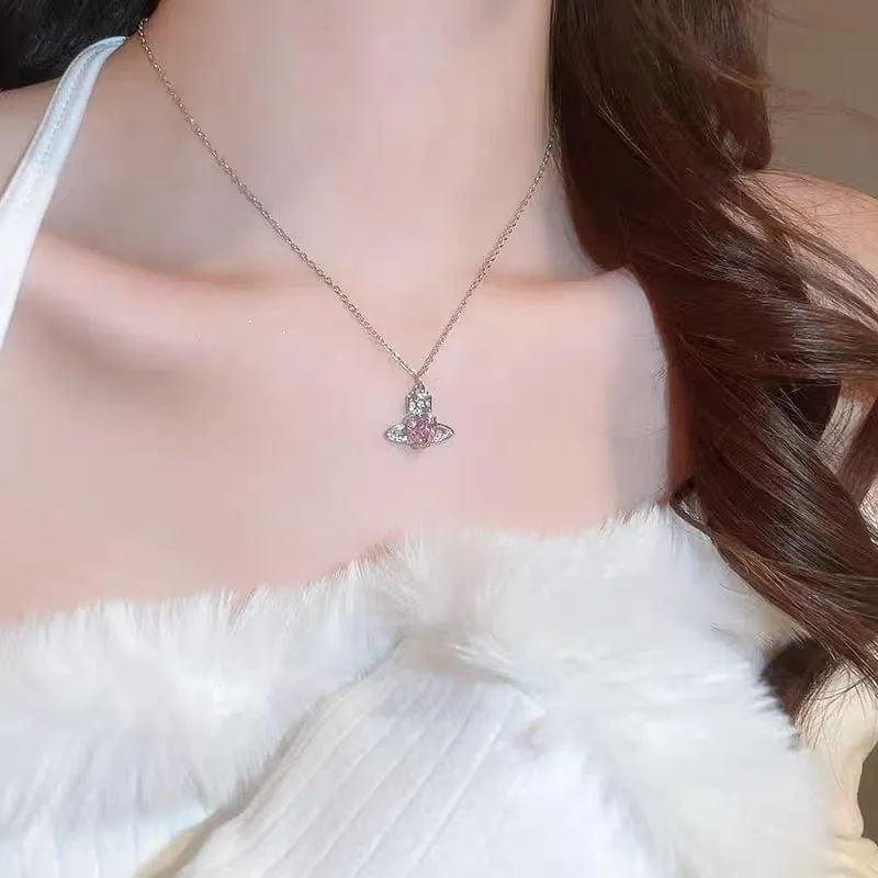 Chic CZ Inlaid Saturn Heart Necklace