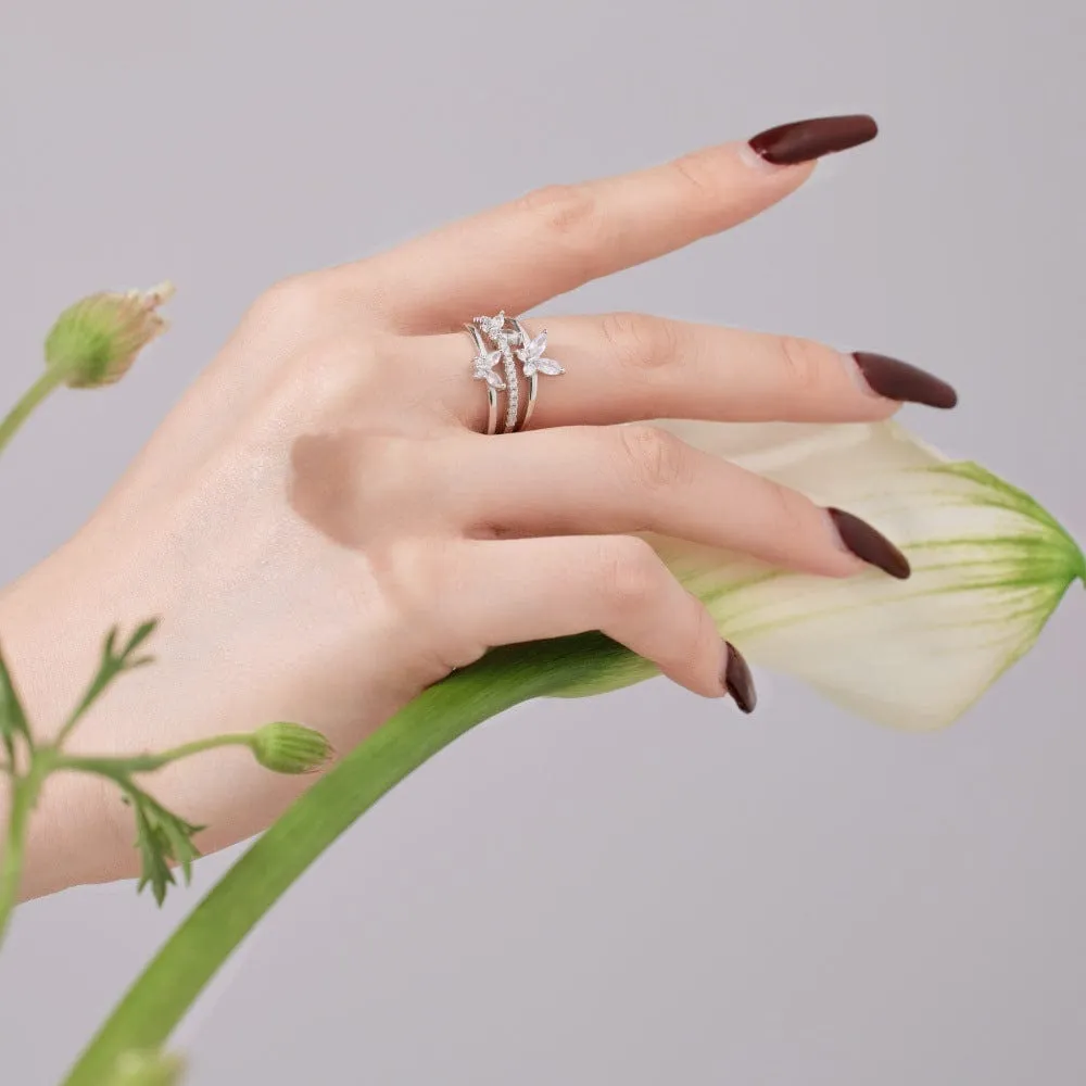 Chic CZ Inlaid Trio Butterfly Ring
