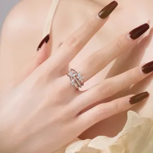 Chic CZ Inlaid Trio Butterfly Ring
