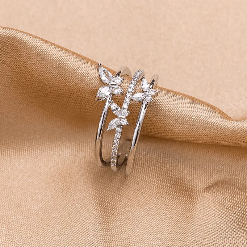 Chic CZ Inlaid Trio Butterfly Ring