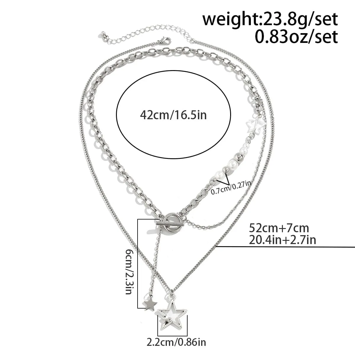 Chic Layered Star Pendant Pearl Chain Y Necklace Set