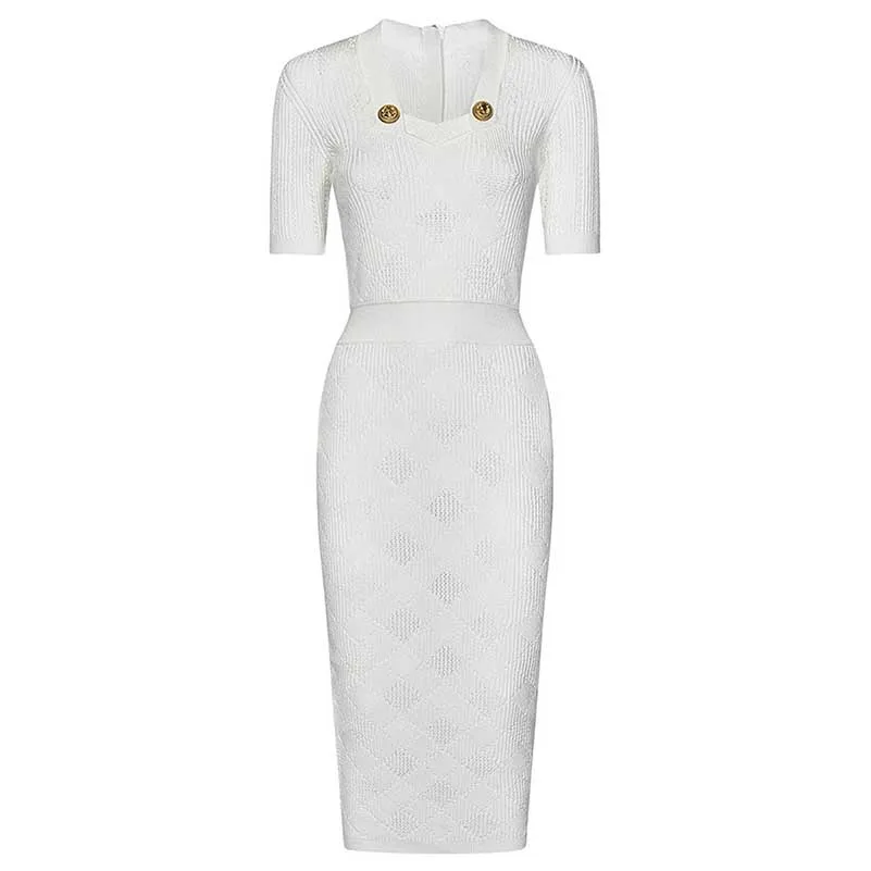 Chic Short Sleeve Fitted Midi Dress