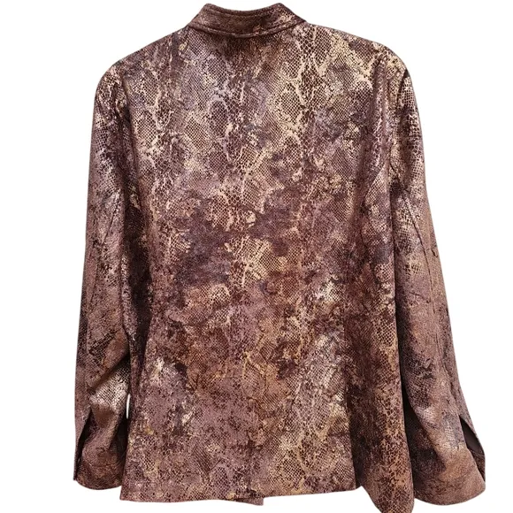 Chico's Brown Metallic Sheen Snakeskin Print Jacket Size 3 (XL)