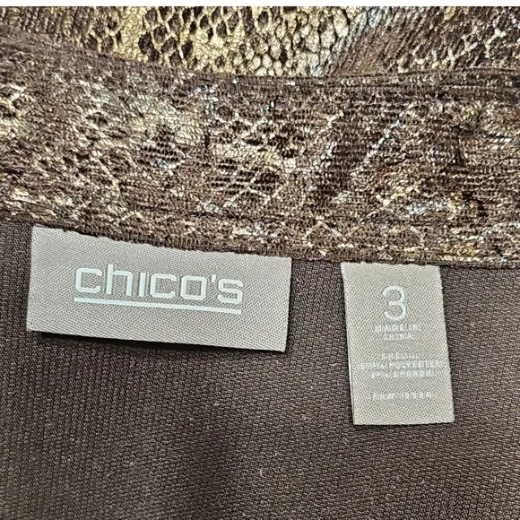 Chico's Brown Metallic Sheen Snakeskin Print Jacket Size 3 (XL)
