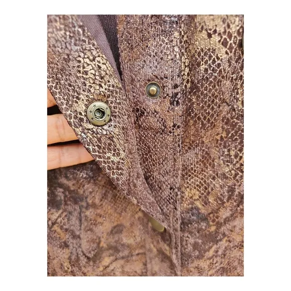 Chico's Brown Metallic Sheen Snakeskin Print Jacket Size 3 (XL)