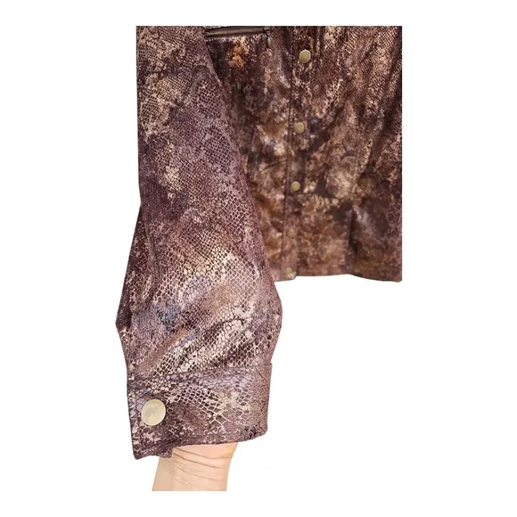Chico's Brown Metallic Sheen Snakeskin Print Jacket Size 3 (XL)