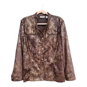 Chico's Brown Metallic Sheen Snakeskin Print Jacket Size 3 (XL)