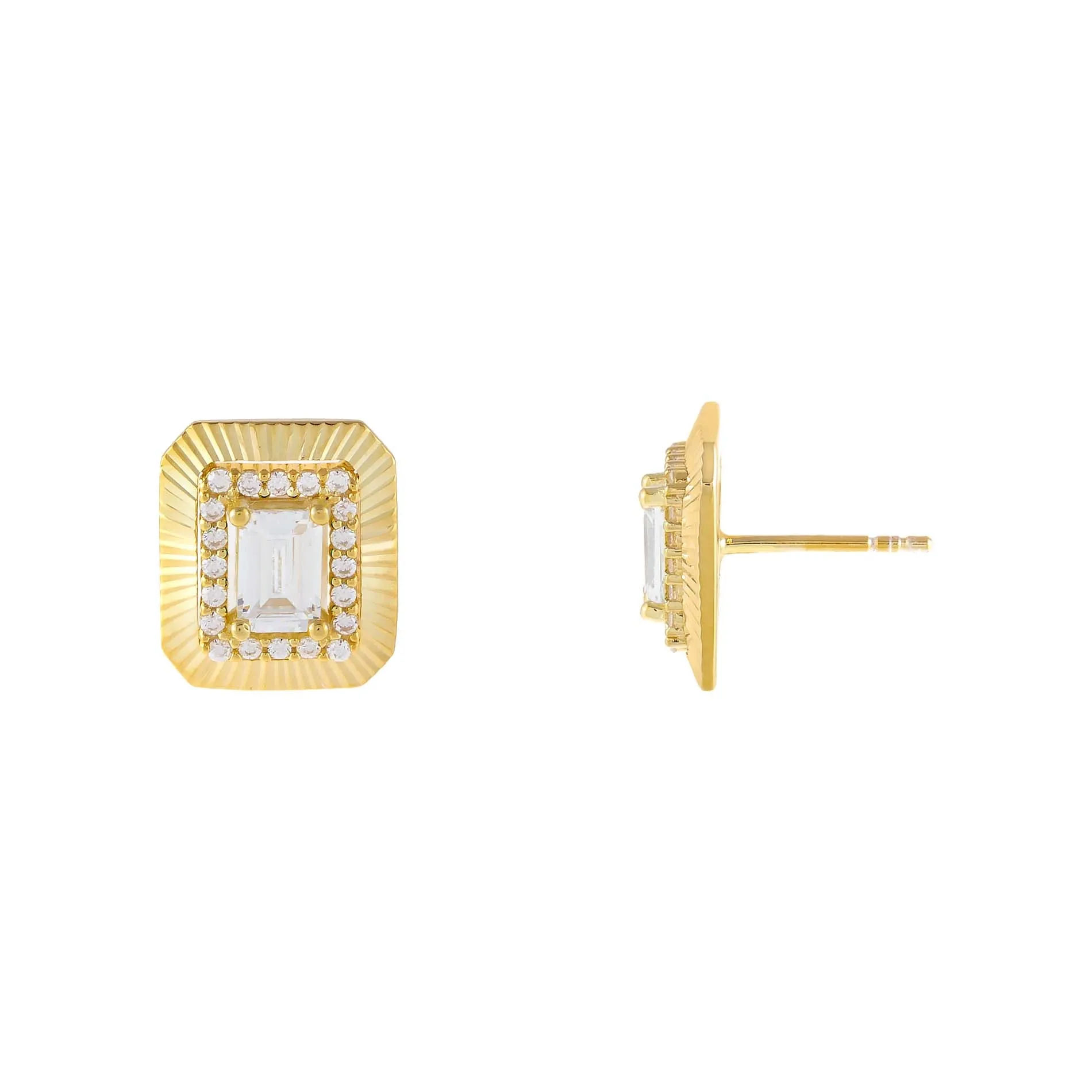 CZ Illusion Baguette Ridged Stud Earring
