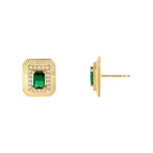 CZ Illusion Baguette Ridged Stud Earring