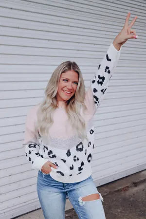 Darling Color Block Leopard Sweater - Blush